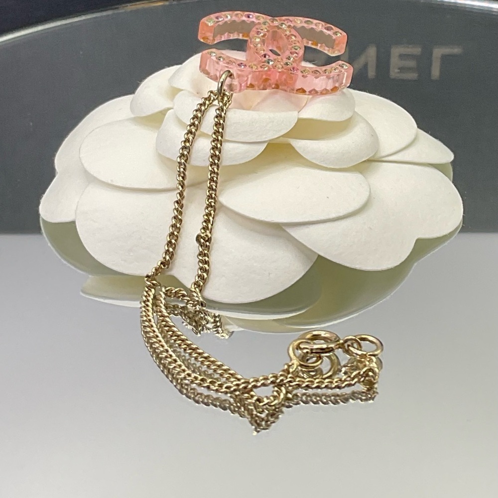 CHANEL Gold Bracelet with Pink and Rhinestone CC Charm - Picture 9 of 9